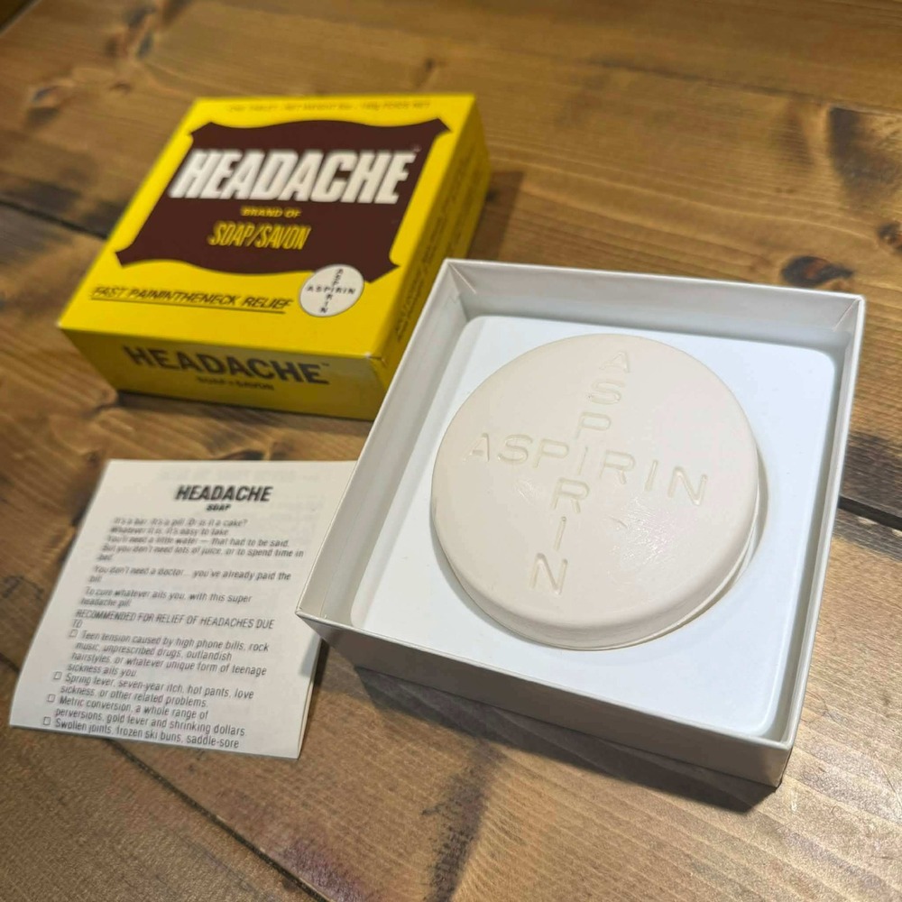 Vintage 1980s Novelty "Aspirin" Headache Soap Bar Gag Gift with Box + Paper